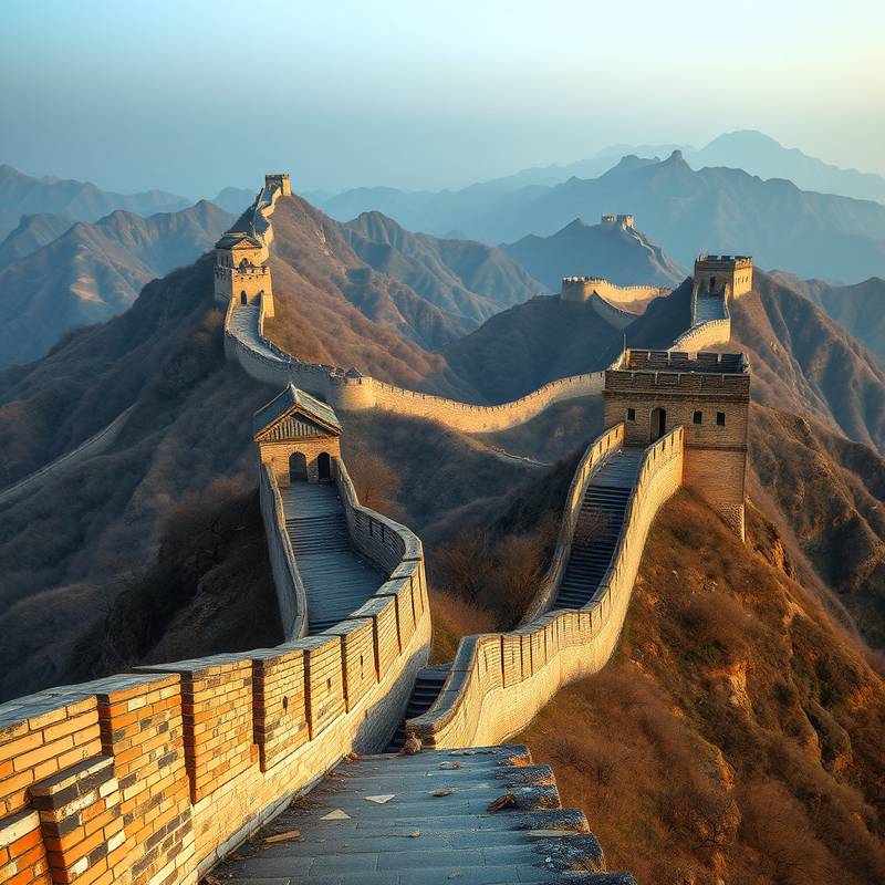 La Muralla China serpenteando a través de las montañas, un símbolo de la historia y la grandeza de China.