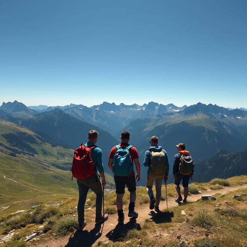 Un grupo de personas practicando senderismo en las montañas de los Alpes suizos, disfrutando de la naturaleza y el aire fresco.